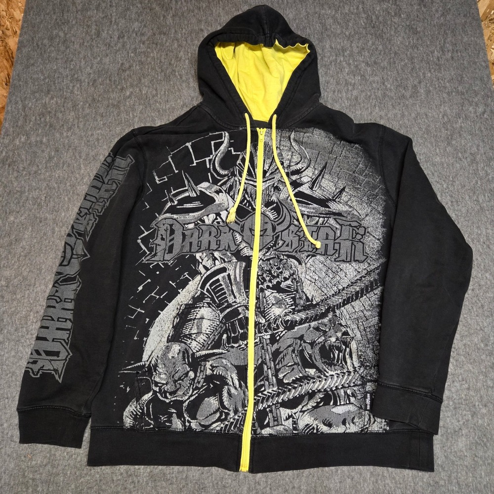 Vintage Darkstar Y2K Hoodie Men's Medium Yellow Mega Graphic Skate Goth Full Zip
